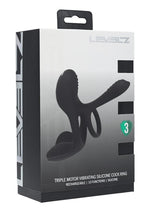 Levelz Triple Motor Vibrating Silicone Rechargeable Cock Ring - Black