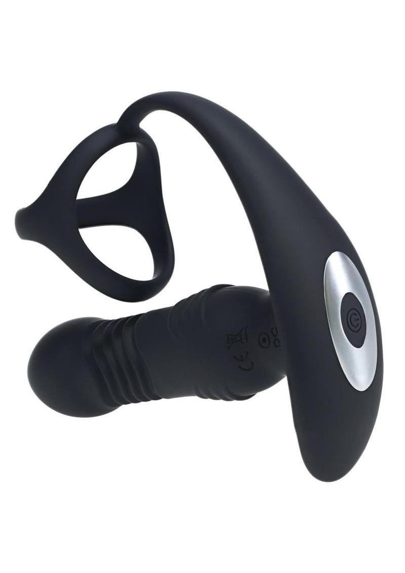 Levelz Vibrating and Thrusting Silicone Rechargeable Prostate Massager with Tri O Cock Ring - Black