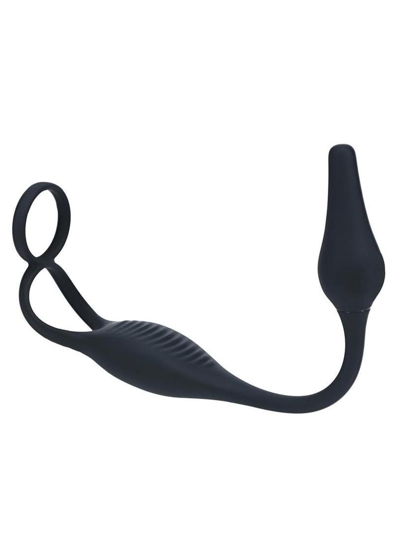 Levelz Vibrating Silicone Rechargeable Prostate Stimulator with Cock and Ball Ring - Black