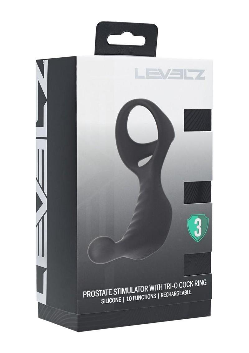 Levelz Vibrating Silicone Rechargeable Prostate Stimulator with Tri O Cock Ring - Black