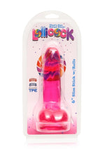 Lollipop Slim Stick Dildo with Balls - Cherry Ice/Red - 6in