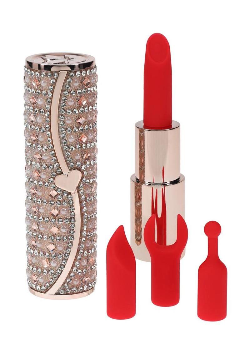 Loveline Tiffany Lipstick Rechargeable Silicone Vibrator with Interchangeable Heads - Pink