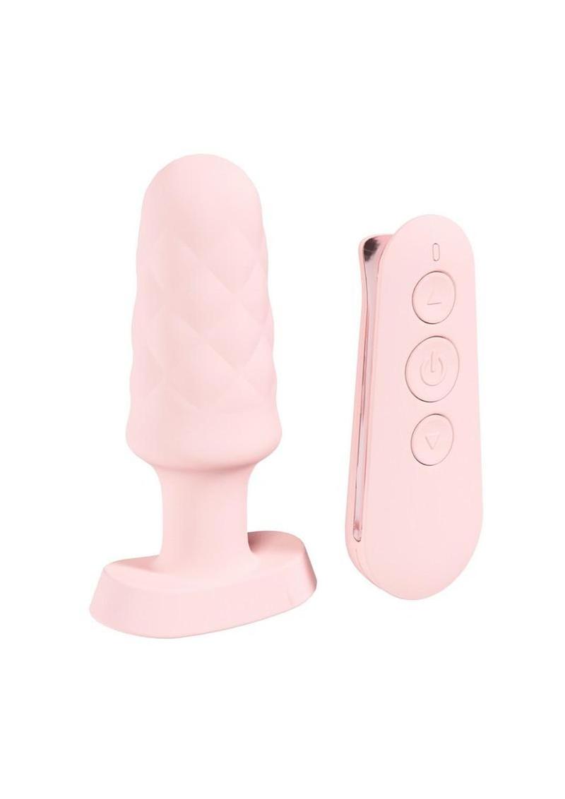Loveline Velvet Silicone Rechargeable Vibrating Anal Plug with Remote - Pink