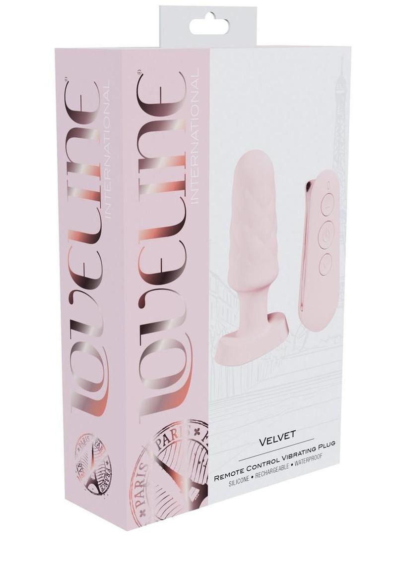 Loveline Velvet Silicone Rechargeable Vibrating Anal Plug with Remote - Pink
