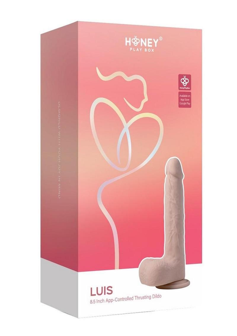 Luis App Controlled Real Thrusting Rechargeable Silicone Dildo with Clit Licker - Caramel - 8.5in