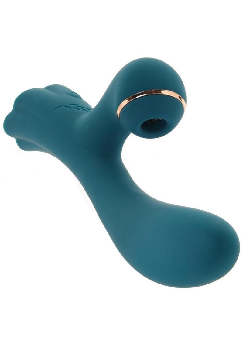 Luxe Aura Rechargeable Silicone Suction Vibe Teal Clitoral Stimulator