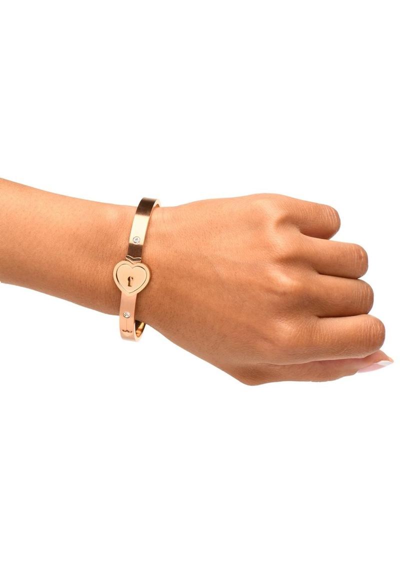 Cuffed Locking Bracelet And Key Necklace Rose Gold