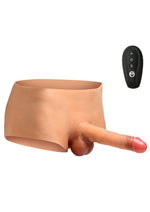 Master Series Ramming Briefs Thrusting and Vibrating Silicone Rechargeable Penis Panties with Remote - Vanilla - Small