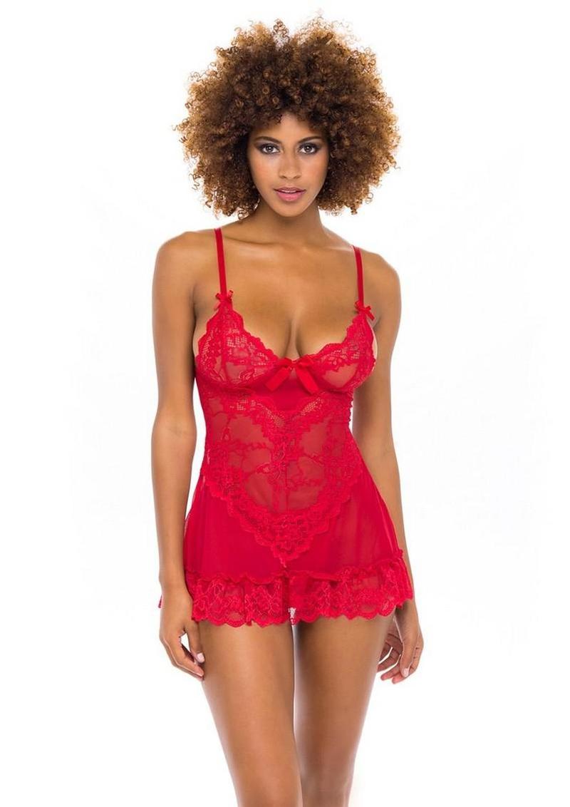 Oh LA LA Cheri Valentine Babydoll - Red - Medium
