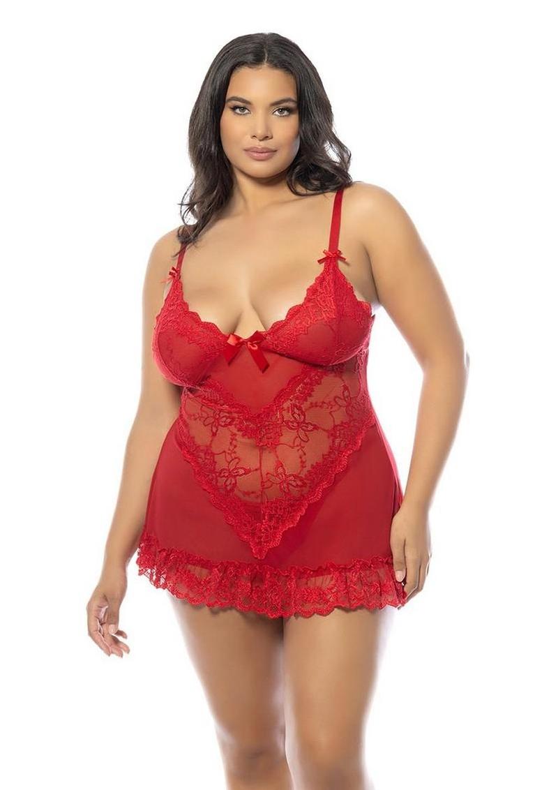Oh LA LA Cheri Valentine Babydoll Plus - Red - 3XLarge/4XLarge