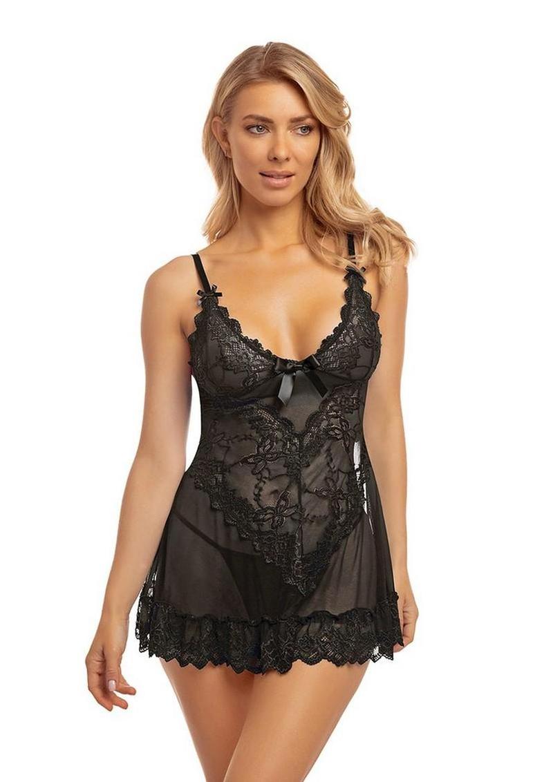 Oh LA LA Cheri Valentine Babydoll - Black - Small