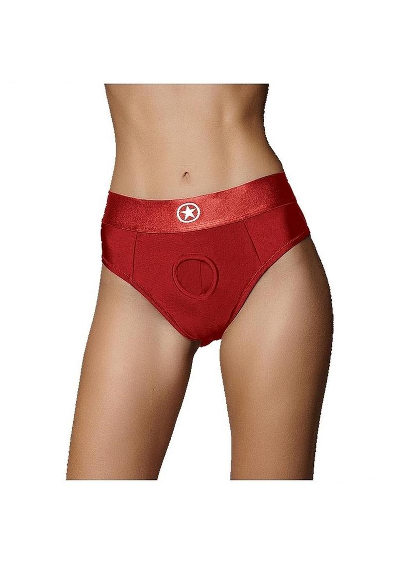 Ouch! Vibrating Strap-On Thong Rechargeable - Red - Small/XSmall
