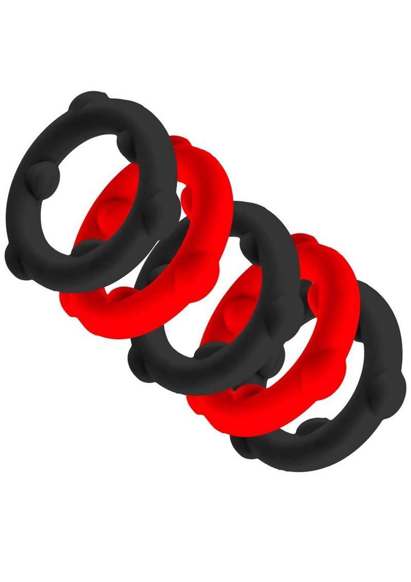Oxballs Gearheads Silicone Spinner Cock Rings - Black/Red - 5 Pack