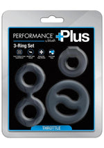 Performance Plus Throttle Silicone Cock Ring - Black - 3 Piece/Set