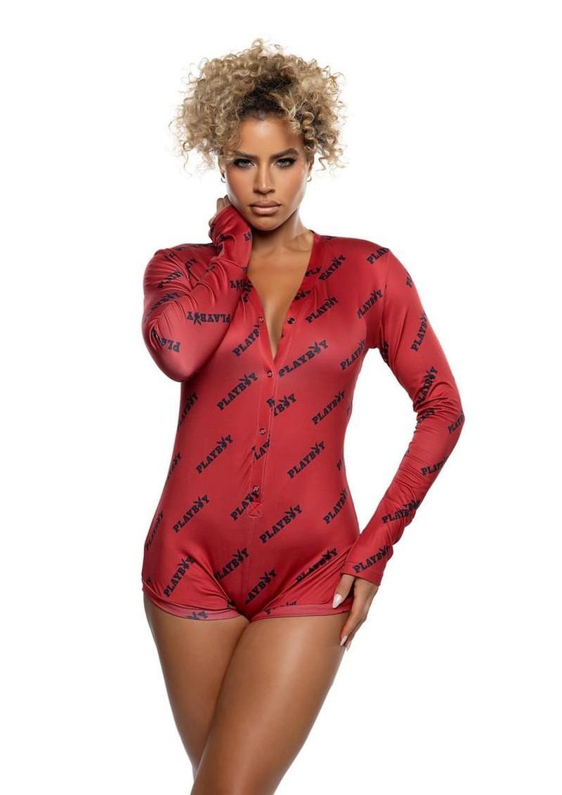 Playboy Bedtime Bunny Romper - Black/Red - Large/Medium