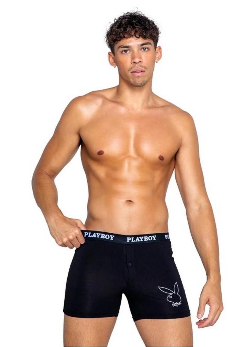 Playboy Mens Tuxedo Classic Boxer - Black/White - Medium