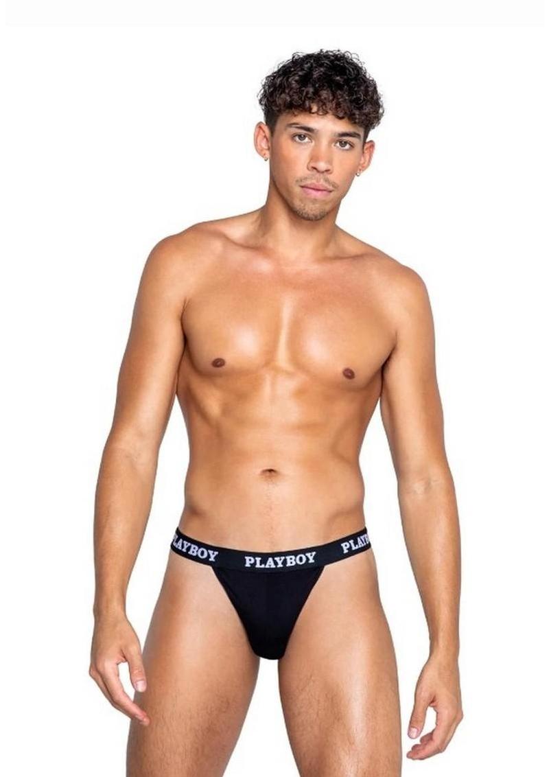 Playboys Mens Modal Gym Thong - Black/White - Small
