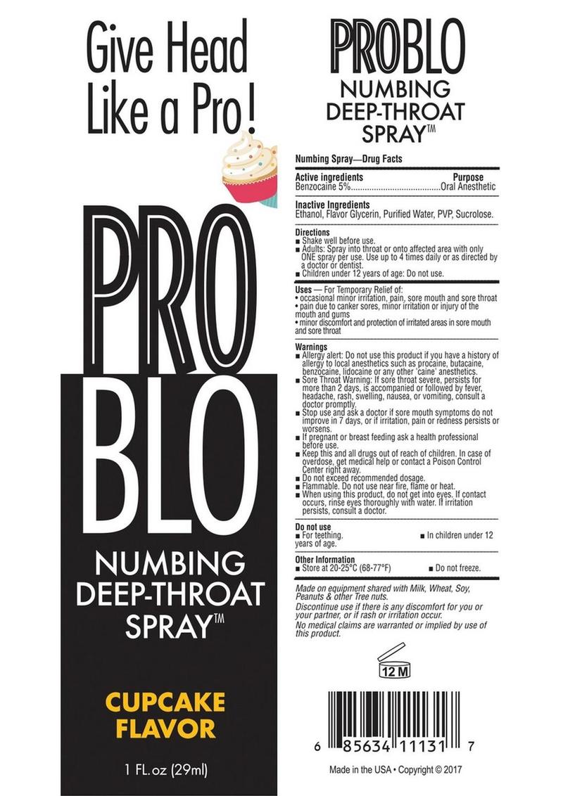 ProBlo Numbing Deep Throat Spray 1oz Cupcake Flavor