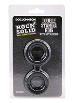 Rock Solid Silicone Double Stamina Cock Ring with Metal Beads - Black