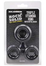 Rock Solid Silicone Triple Stamina Cock Ring with Metal Beads - Black