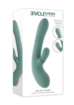 Rub Me Tender Rechargeable Silicone Thrusting Vibrator with Clitoral Stimulation - Green