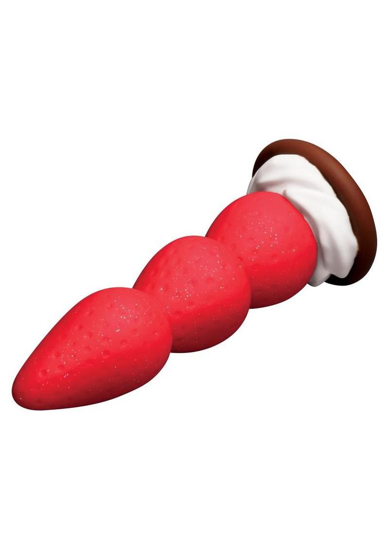 Simply Sweet Strawberry Sweet Cream Premium Silicone Dildo - Red/White - 7.8in