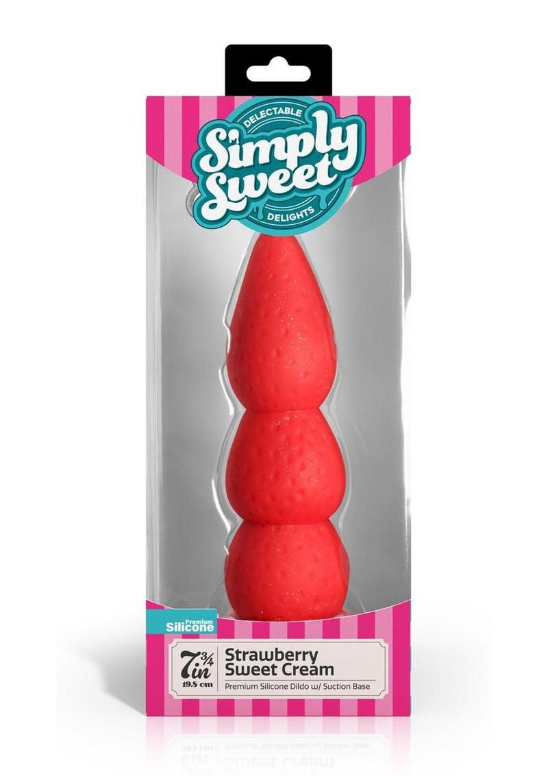 Simply Sweet Strawberry Sweet Cream Premium Silicone Dildo - Red/White - 7.8in