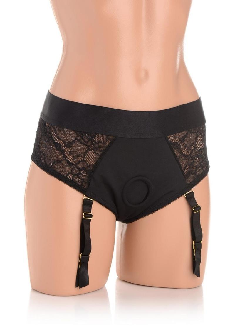 Laced Seductress Crotchless Panty Harness With Garter Straps