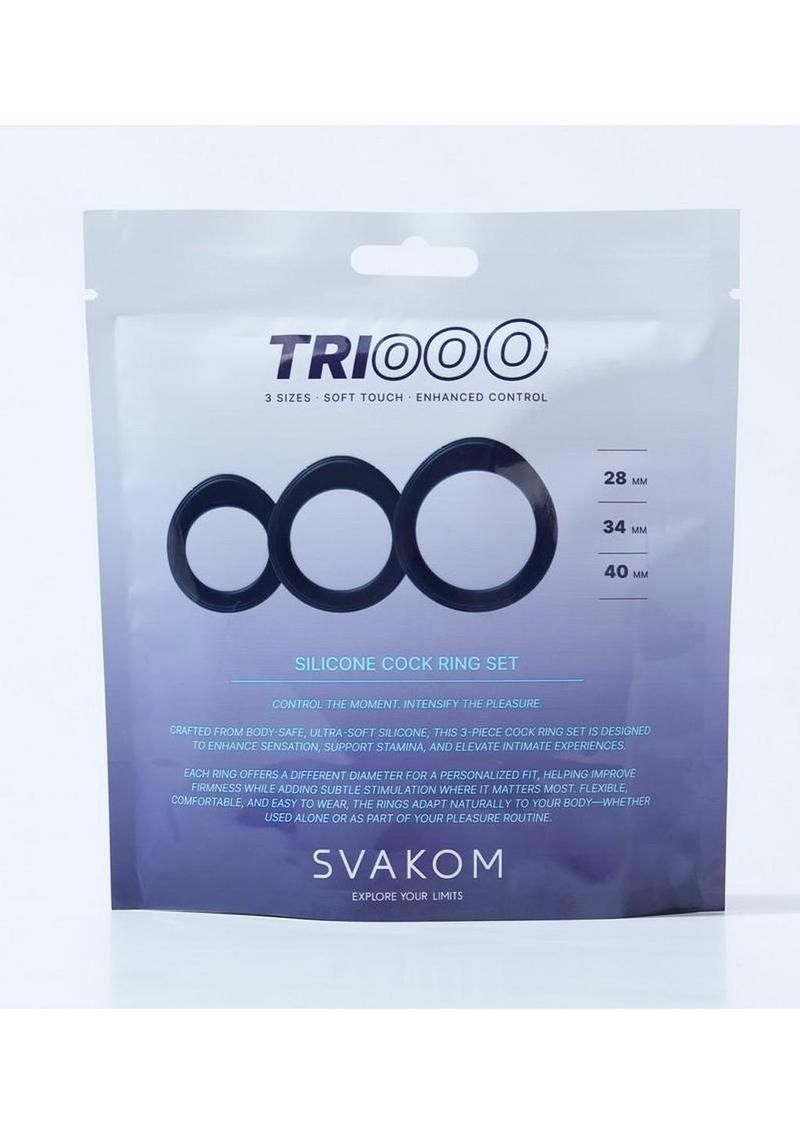 Svakom Triooo Silicone Cock Ring - Blue - 3 Piece/Set