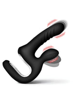 Thrust Pounder Thrusting Rechargeable Silicone Vibrator with Clitoral Stimulator - Black