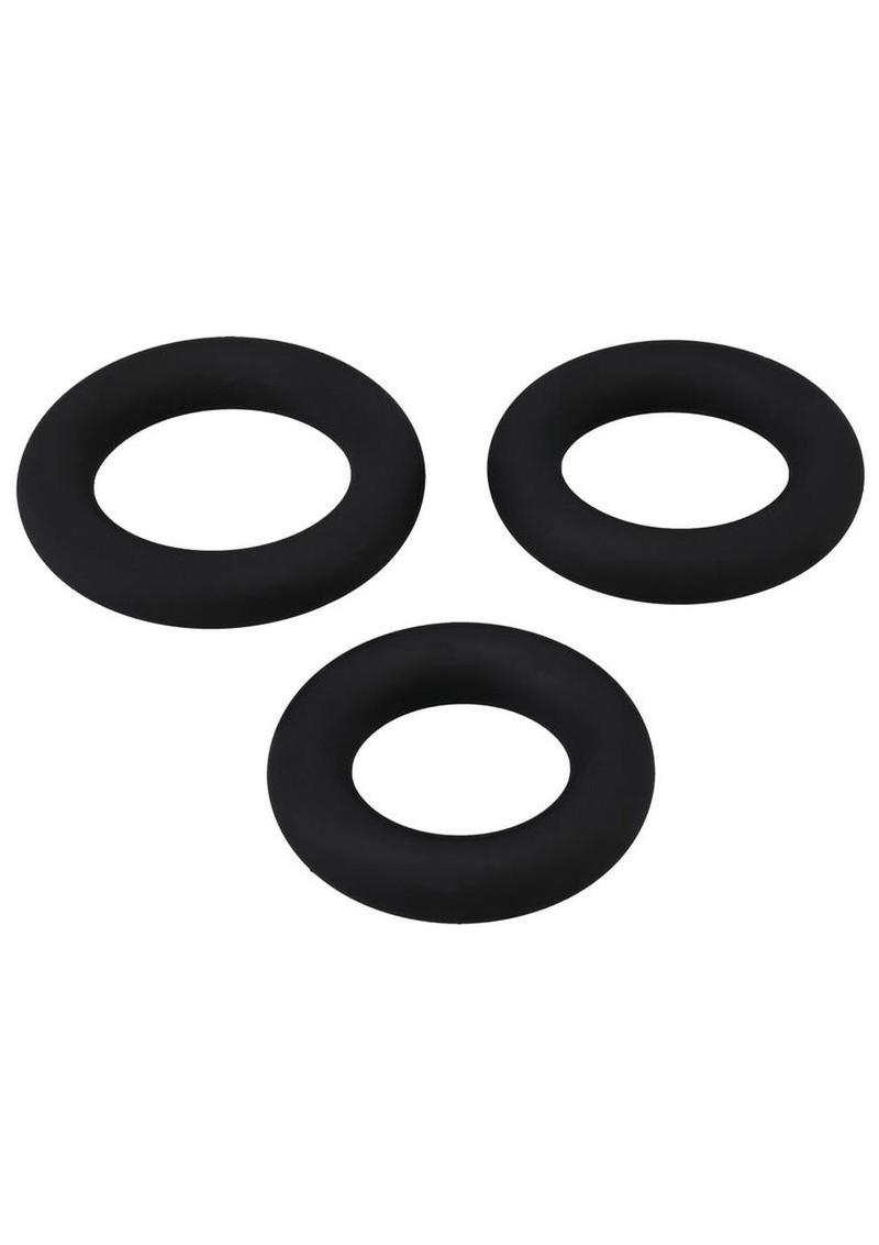Titanmen Silicone Cushioned Cock Ring - Black - 3 Piece/Set