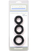 Titanmen Silicone Cushioned Cock Ring - Black - 3 Piece/Set