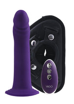 Vedo Diki Rechargeable Silicone Vibrating Dildo with Harness and Remote Control - Deep Purple/Purple