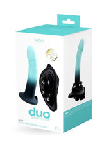 Vedo Duo Silicone Dildo with Harness - Blue/Turquoise