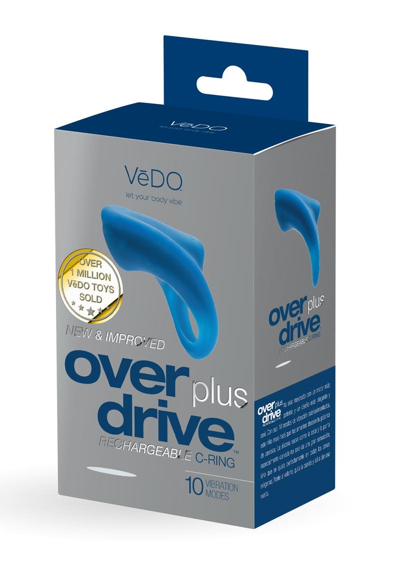 Vedo Overdrive Plus Rechargeable Vibrating Silicone Cock Ring - Midnight Madness - Blue