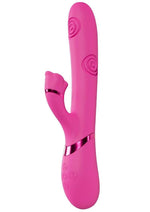 Vive Fiore Silicone Rechargeable Triple Motor G-Spot Air Wave Vibrating and Tapping Flared Clit Stimulator - Pink