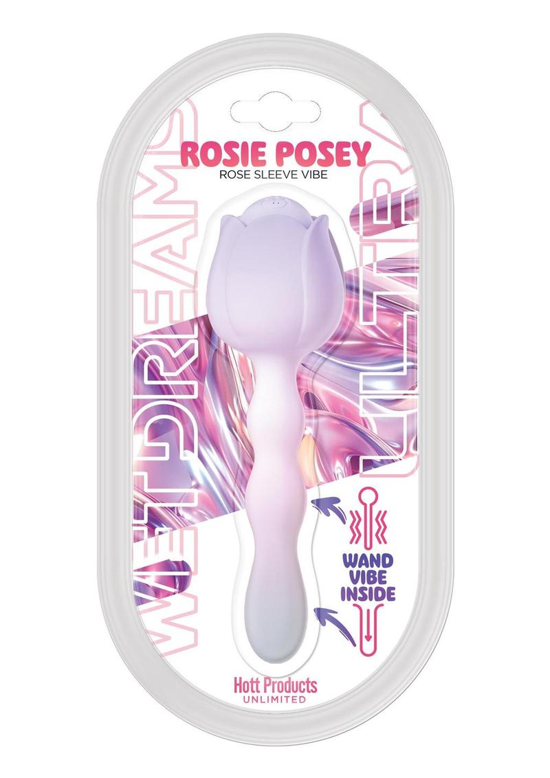 Wet Dreams Rosie Posey Silicone Rechargeable Rose Shaped Vibrating Wand - Magenta/Pink