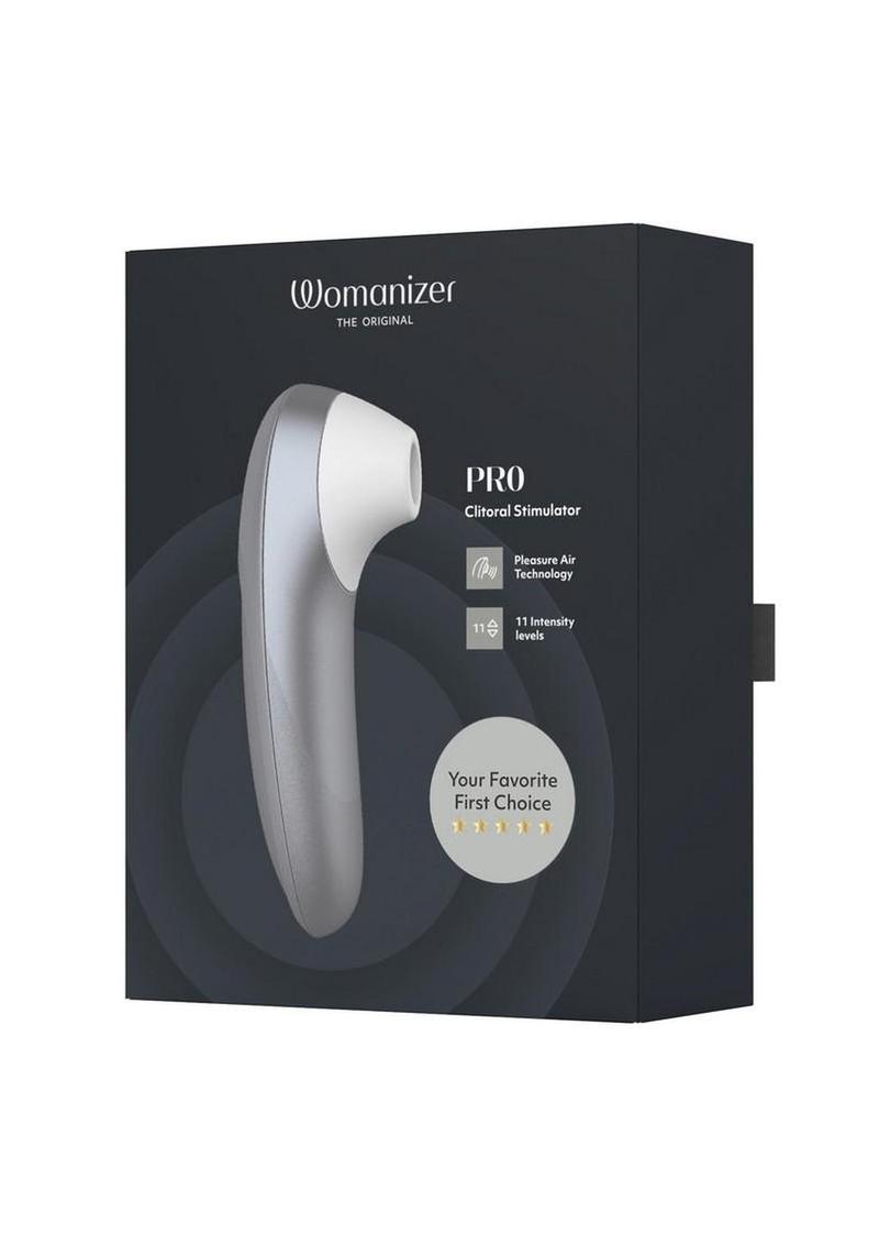 Womanizer Pleasure Air Pro Rechargeable Silicone Air Pulse Clitoral Vibrator - Grey/Silver
