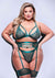 3 Pc Strappy Bra, Garter and Panty - Green - Queen - Set