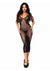 Leg Avenue Seamless Net and Lace Dual Strap Halter Dress with Faux Lace Up Back