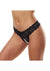 Secret Kisses Lace and Pearl Crotchless Thong - Black - Medium/Small